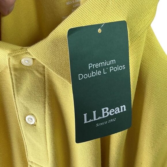 LL Bean Shirt Men 2XL Yellow Green Cotton Double L Banded Short Sleeve Polo NEW - Picture 7 of 8